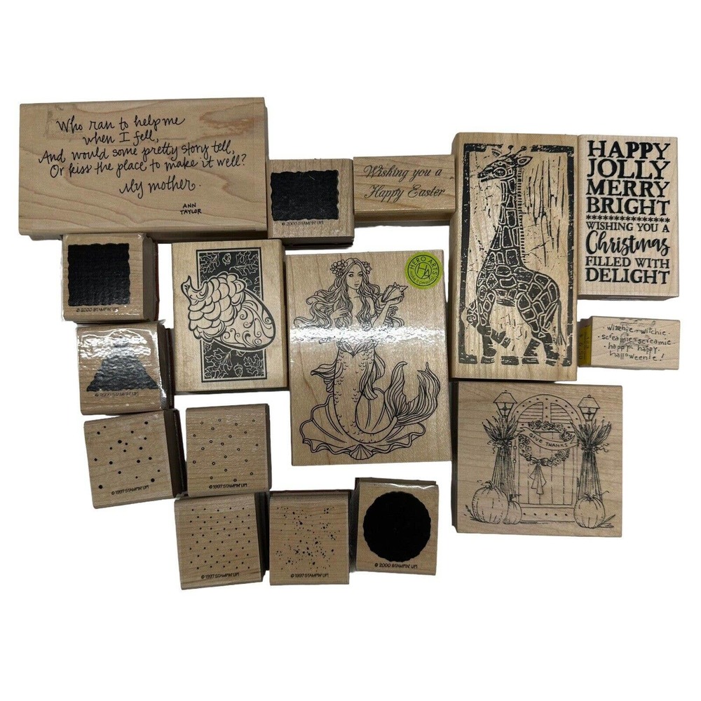 Rubber Stamps Wood Mounted Hero Arts Mermaid Giraffe Christmas Stampin’ Up! Lot